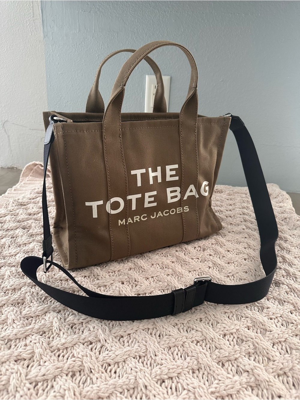 Marc Jacobs Olive Brown Canvas Tote with Black Strap